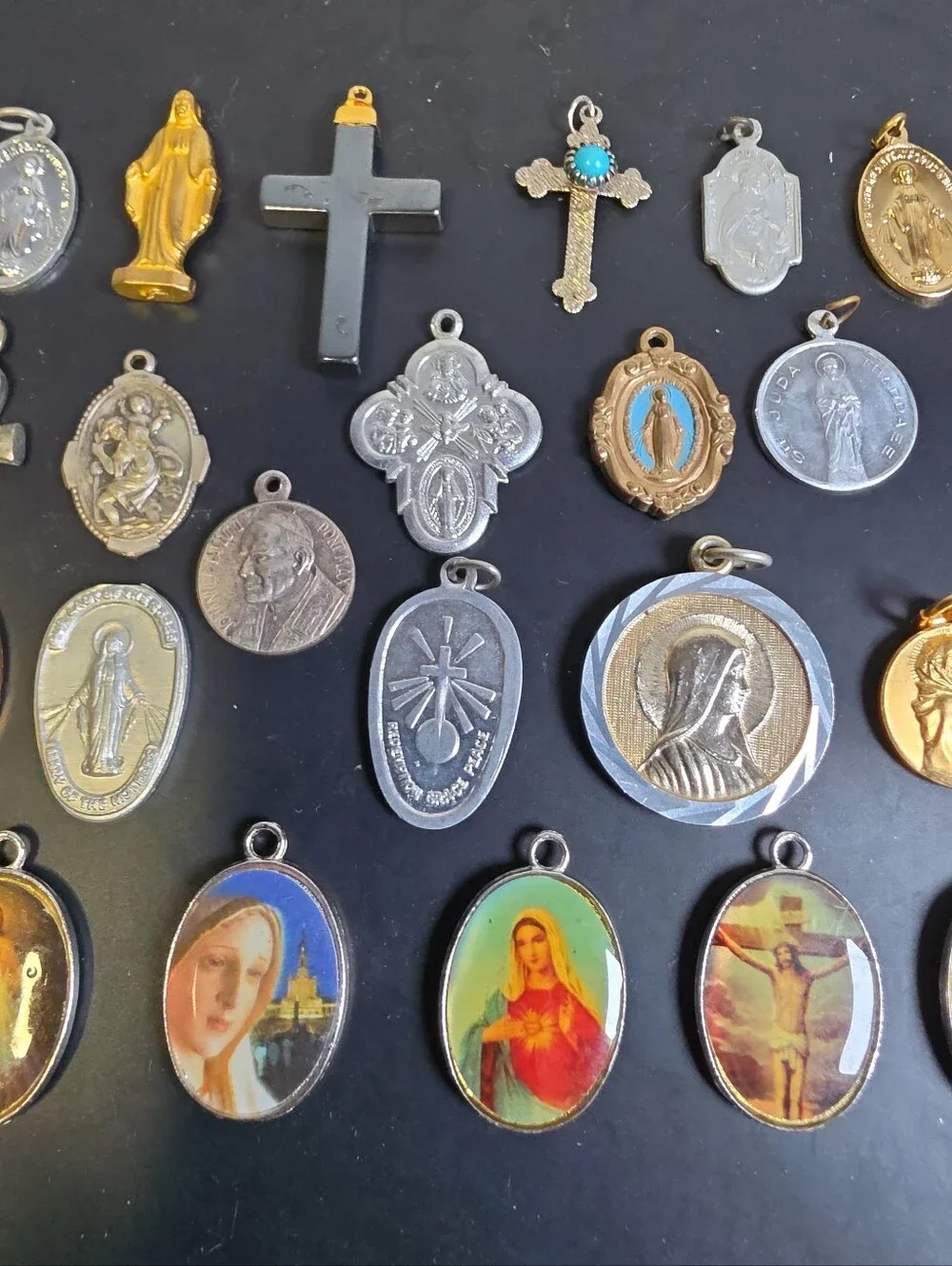 Religious 28 Medal Pendant Assortment in Gold and Silver Tones